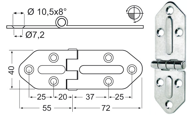 SS hinge Chromelux - Däcksbeslag och tillbehör - M38-444-00 - 1