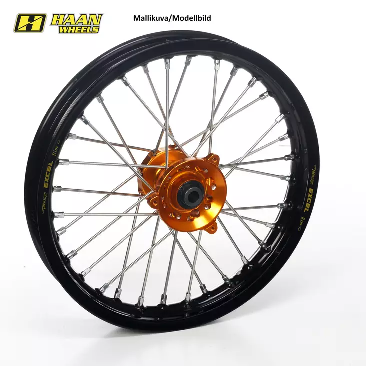 Haan wheel SX65 FRONT 02- 14-1,60 BLACK RIM/ORANGE HUB - Motocross framhjulen - 540-13100-2310 - 1