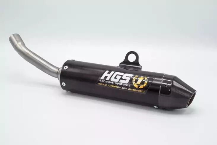 HGS Ljuddämpare svart med kolfiber ända 2T Racing KTM125/150 19- HVA TC125 19- - Mototrade ljuddämpare - 46-62-4236-0 - 1