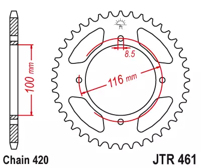 JT Bakdrev Aluminium 7075 T6 Svart JTA461.50BLK - Motocross bakdrev - 274-A461-50-0 - 1
