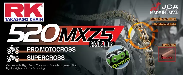 RK MM520MXZ5 Offroad Pro Kedja Grön +CL (clip kedjelås) EJ O-ring - MC Kedjor - 282-520164-120 - 1