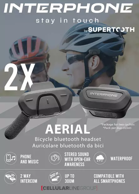 Interphone Aerial bicycle BT headset Twin Pack - Intercom - 297-2316-2 - 1