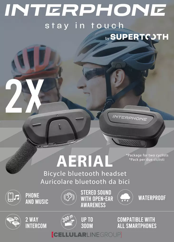 Interphone Aerial bicycle BT headset Twin Pack - Intercom - 297-2316-2 - 1