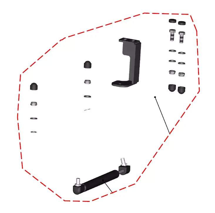 DFK Gasfjäder inkl. fästserie Höger Polaris Ranger 570 Midsize 2022> - Reservdelar för DFK-värmehyttar - 723-32S09U02-50M02 - 1