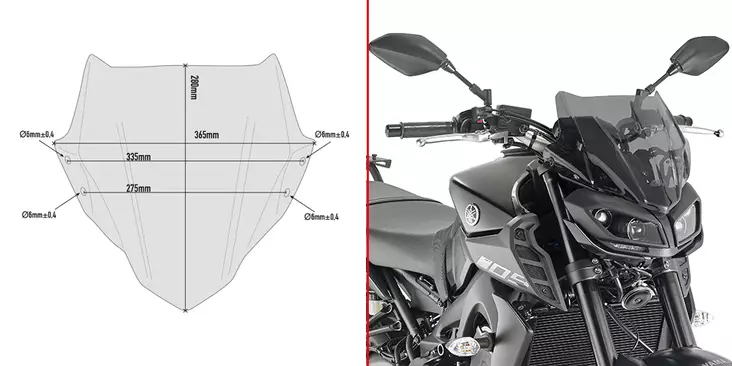 Givi Vindruta, Rökfärgad, 28 x 36,5 cm, Yamaha MT-09 (2017-2020) - MC Vindrutor - 323-A2132 - 1