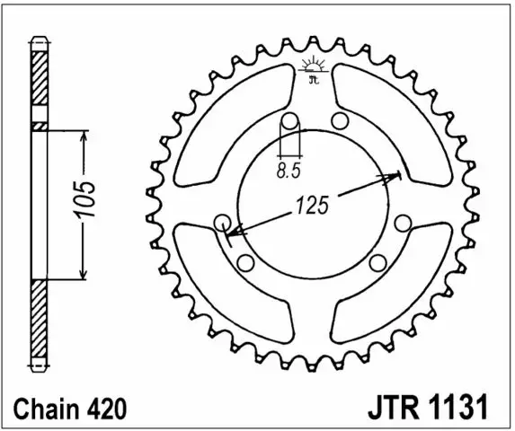 Tec-X Bakdrev, 52 tänder (420), Ø105mm, Aprilia, Derbi, Drac, Rieju, Yamaha - Bakhjul - 27-1014-52 - 1