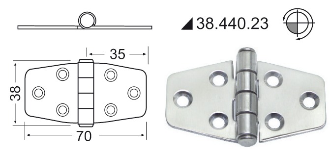 Standard hinge 70x38 - Däcksbeslag och tillbehör - M38-440-23 - 1