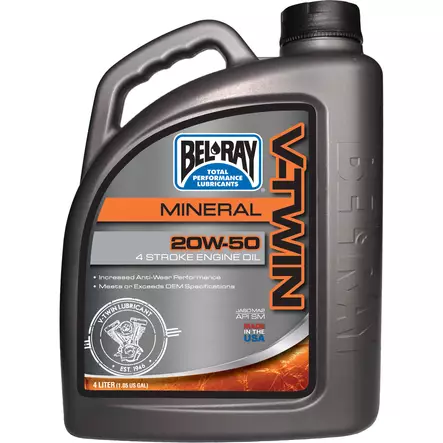 Bel-Ray V-Twin 20W-50 Mineral Engine Oil 4L - 4-T Motoroljor - 55-900-004 - 1