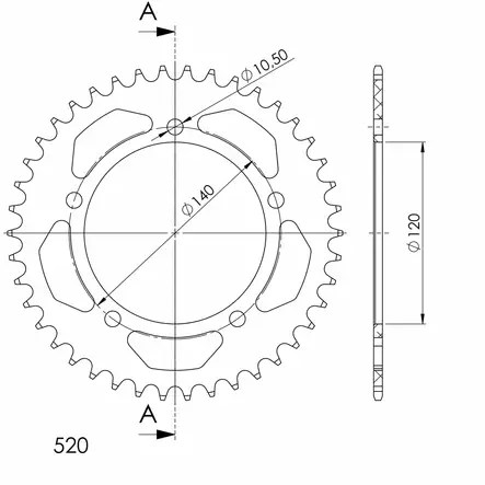 Supersprox Alu Rear sprocket SU Black 44 - MC Bakdrev - 27-3-1793-44-4 - 1