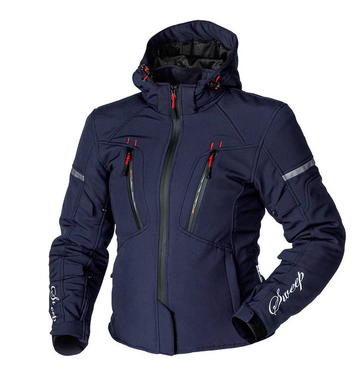 Sweep Flawless dam mc softshell jacka utan vÃ¤rmefoder, navy blÃ¥/rÃ¶d - MC jackor - TJFLAWO-04 - 2