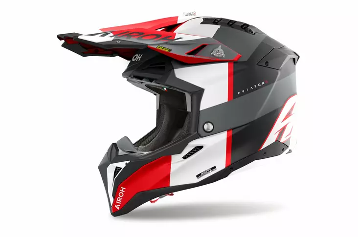 MC-hjälm Airoh Aviator 3 Monarch, matt grå/röd - Crosshjälmar - 57-25004 - 1