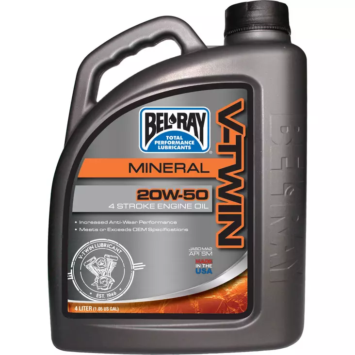 Bel-Ray V-Twin 20W-50 Mineral Engine Oil 4L - 4-T Motoroljor - 55-900-004 - 1