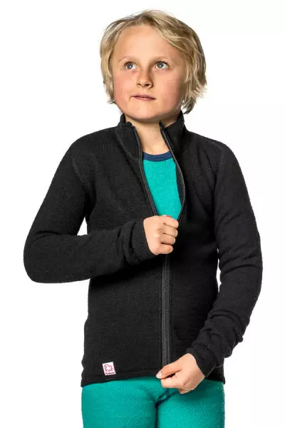 Woolpower KIDS Full Zip Jacket 400 Svart 104 (3-4 yrs) - Underställ - 582-8487-104 - 1