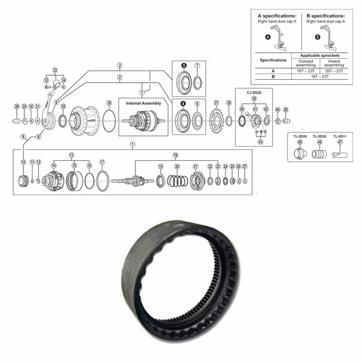 SHIMANO NEXUS 8-V (SG-8C31), växelring - Baknav Shimano 8-v - 64404 - 1