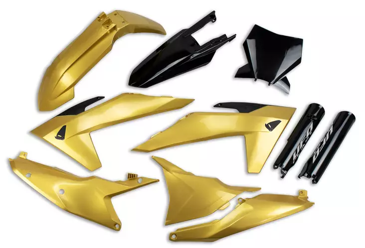 UFO Plastic kit 6-parts KTM SX/SXF125-450 23-.. Gold/Black - Motocross plastsats - 650-K529-024 - 1