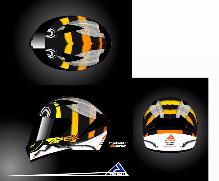 MC-hjälm APEX FI100 Bee JNR, glansig svart - Barns MC hjälmar - 700-25115 - 1