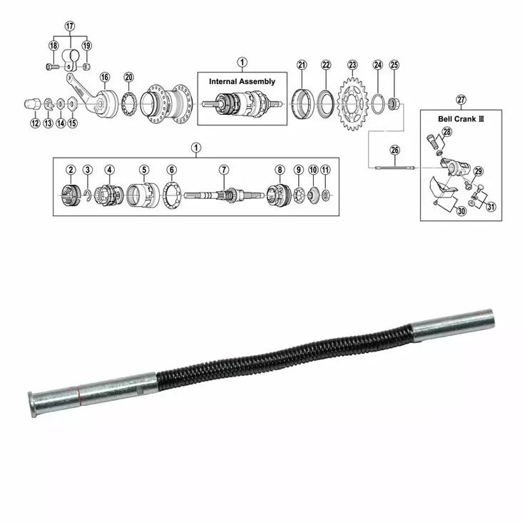 SHIMANO 3-V (SG-3C40), tryck stång - Baknav Shimano 3-v - 64345 - 1
