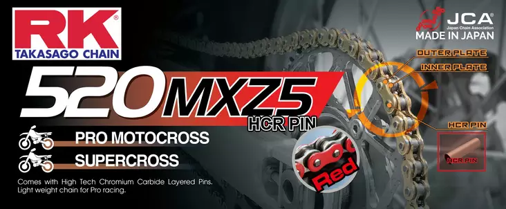 RK GB520MXZ5 Offroad Pro Kedja Röd +CL (clip kedjelås) EJ O-ring - MC Kedjor - 282-520162-096 - 1