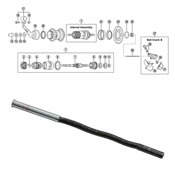 SHIMANO 3-V (SG-3C41), tryck stång, grop. 86, 85mm - Baknav Shimano 3-v - 64346 - 1