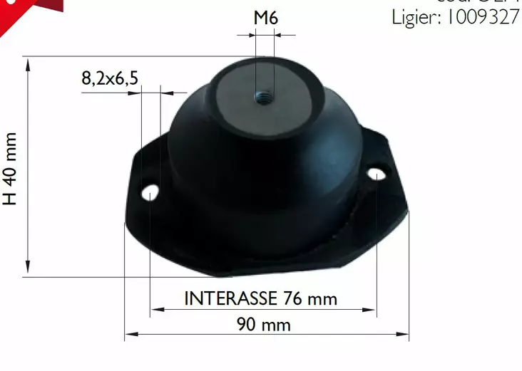 Vibrationsdämpargummi: Microcar MGO / M8, Ligier, Fäste M6 - Motordelar - 309-1009327 - 1
