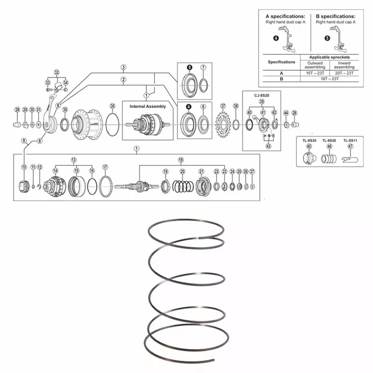 SHIMANO NEXUS 8-V (SG-8C31), returfjäder - Baknav Shimano 8-v - 64407 - 1