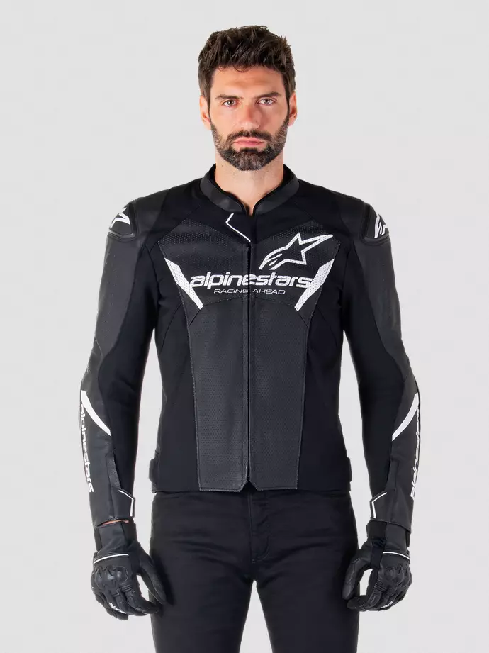 MP-nahkatakki Alpinestars Faster v3 Airflow, musta/valkoinen - MC skinnjackor - D496898 - 3