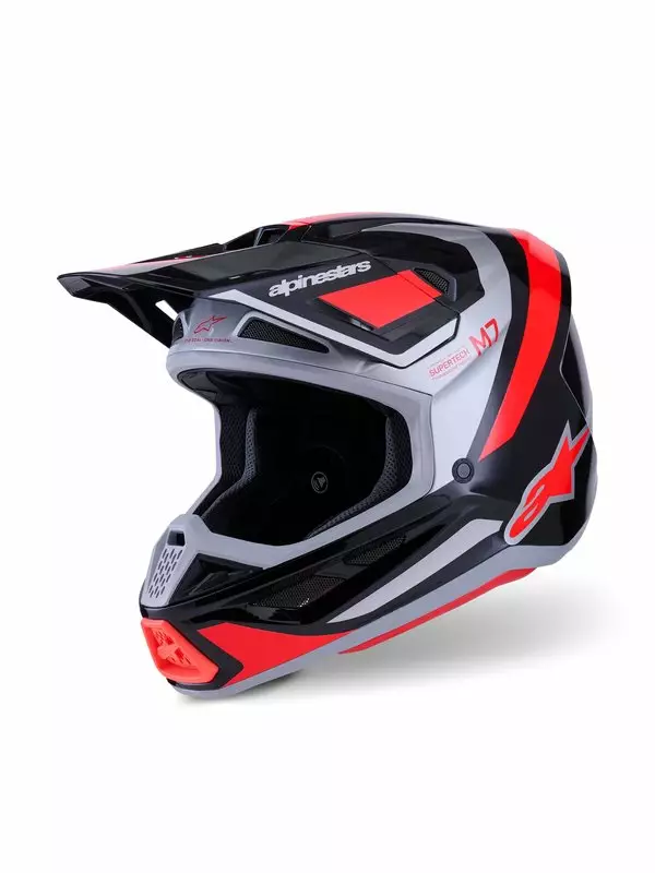 Crosshjälm Alpinestars S-M7 Rise, svart/silver/fluo röd - Crosshjälmar - D513799 - 1