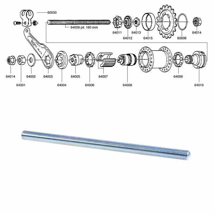 Axel SHIMANO (CB-E110) 1-vxl 160mm - Baknav Shimano 1-v - 64009 - 1