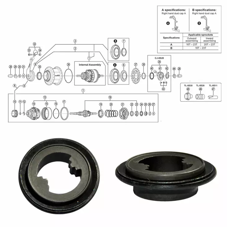 SHIMANO NEXUS 8-V (SG-8C31), kona höger med packning - Baknav Shimano 8-v - 64409 - 1