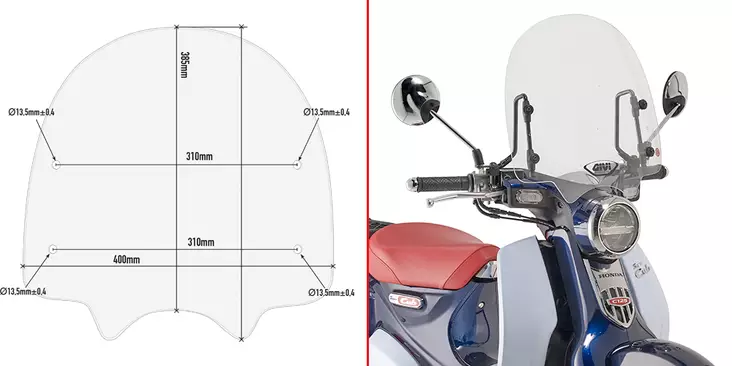Givi Specific screen, transparent 38,5 x 40 cm (H x W) Honda Super Cub C125 (18) - MC Vindrutor - 323-1168A - 1