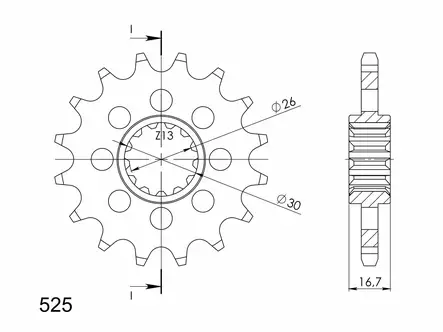 Supersprox Front sprocket 1370.16RB with rubber bush - MC Framdrev - 27-1-1370-16-RB - 1