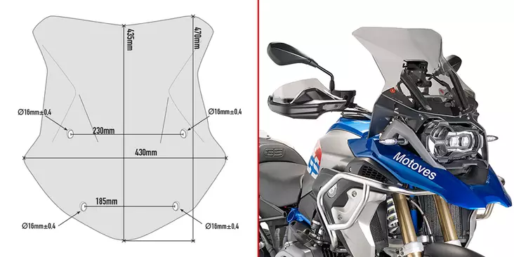 Givi Vindruta, Rökfärgad, 43,5 x 43 cm, BMW R1200GS/R1250GS (2016-2022) - MC Vindrutor - 323-5124D - 1