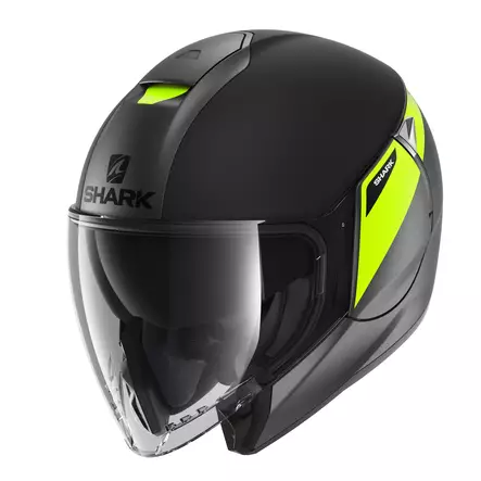 Shark Citycruiser Karonn, mattsvart/grÃ¥/fluo.gul - MC öppningsbara och öppna hjälmar - HE1937EAYK - 1