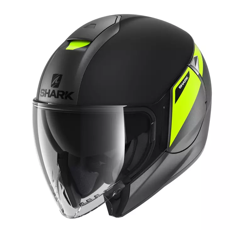 Shark Citycruiser Karonn, mattsvart/grÃ¥/fluo.gul - MC öppningsbara och öppna hjälmar - HE1937EAYK - 1