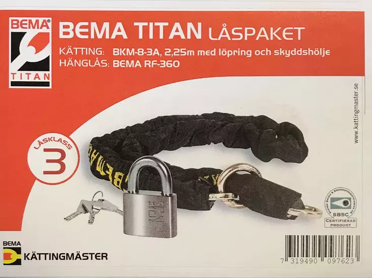 BEMA Låspaket Titan KLASS 3 2,5m RING, HÖLJE, LÅS HL-3 - Kättingar - 492-09725K - 1