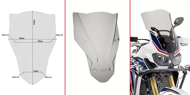 Givi Vindruta, Rökfärgad 47,5 x 35 cm, Honda CRF1000L Africa Twin (2016-2019) - MC Vindrutor - 323-D1144S - 1