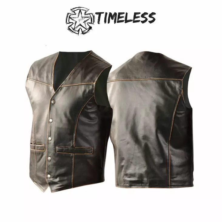 TIMELESS Old School S skinnväst, antik look - MC skinnvästar - 83550-001-S - 1