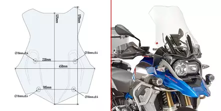 Givi Specific screen, transparent 43,5 x 43 cm (HxW) R1200GS/R1250GS 16-19 - MC Vindrutor - 323-5124DT - 1