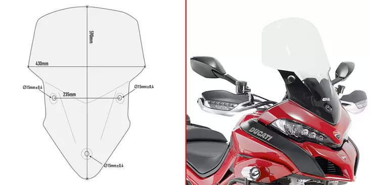Givi Specific screen, transparent 59 x 43 cm (h x w) Multistrada 1200 (15) - MC Vindrutor - 323-D7406ST - 1
