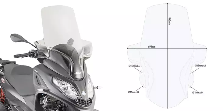 GIVI SPOILER PIAG.MP3 300 HPE - MC Vindrutor - 323-D5614ST - 1