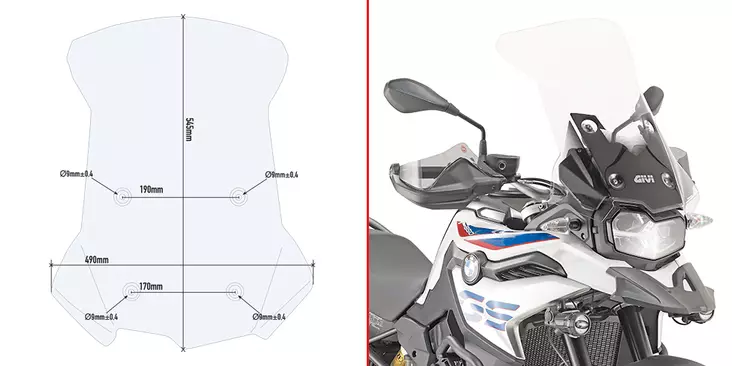 Givi Vindruta, Transparent, 54,5 x 49 cm, BMW F750GS/ F850GS (2018-2022) - MC Vindrutor - 323-D5127ST - 1